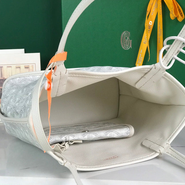 ANJOU MINI BAG 20 IN WHITE CALFSKIN AND GOYARDINE CANVAS