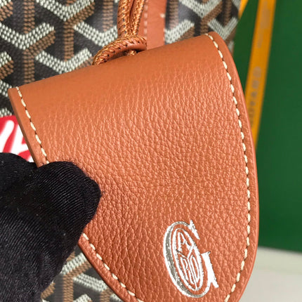 ANJOU MINI BAG 20 IN TAN CALFSKIN AND BLACK GOYARDINE CANVAS