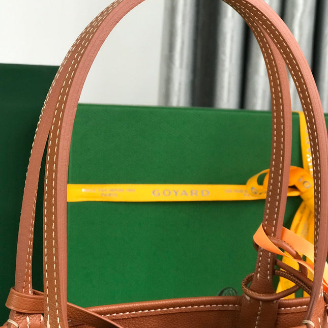 ANJOU MINI BAG 20 IN TAN CALFSKIN AND BLACK GOYARDINE CANVAS