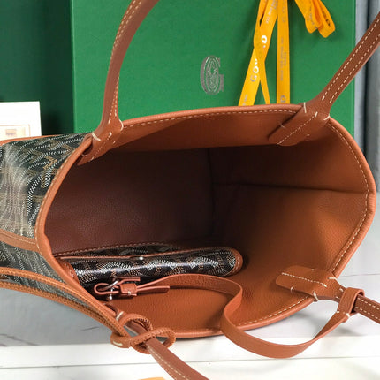 ANJOU MINI BAG 20 IN TAN CALFSKIN AND BLACK GOYARDINE CANVAS