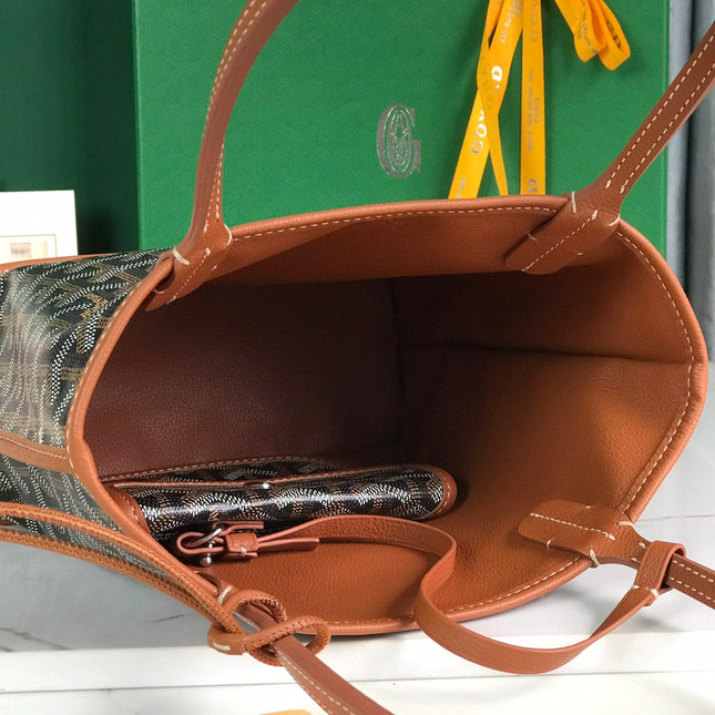 ANJOU MINI BAG 20 IN TAN CALFSKIN AND BLACK GOYARDINE CANVAS
