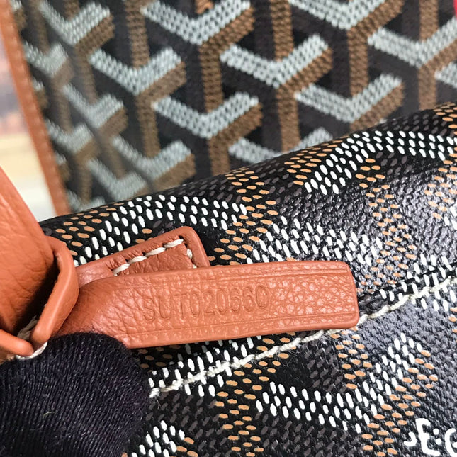 ANJOU MINI BAG 20 IN TAN CALFSKIN AND BLACK GOYARDINE CANVAS