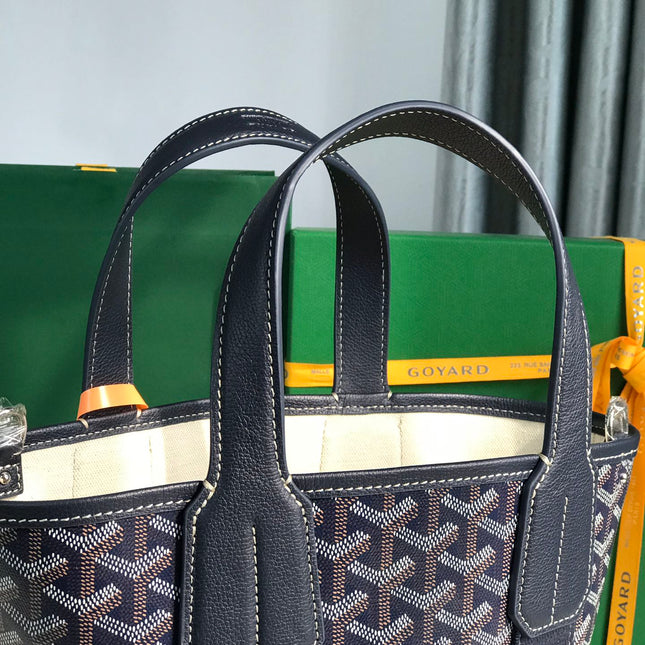 SMALL BELHARRA 24 IN NAVY BLUE GOYARDINE CANVAS AND LAMBSKIN