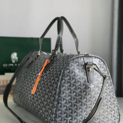BOSTON 50 BAG IN GRAY GOYARDINE CANVAS AND CALFSKIN TRIM