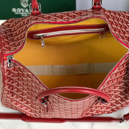 BOSTON 50 BAG IN RED GOYARDINE CANVAS AND CALFSKIN TRIM