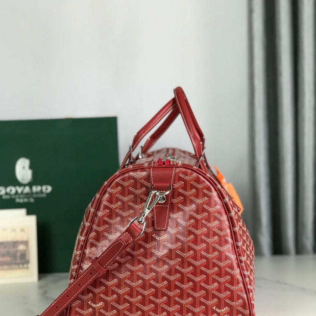 BOSTON 50 BAG IN RED GOYARDINE CANVAS AND CALFSKIN TRIM