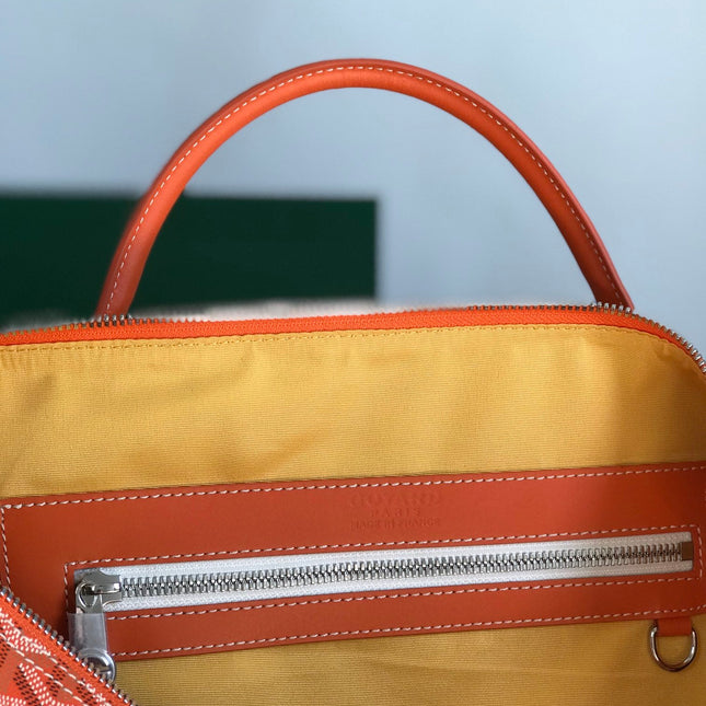 BOSTON 50 BAG IN ORANGE GOYARDINE CANVAS AND CALFSKIN TRIM