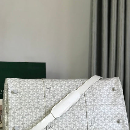 BOSTON 50 BAG IN WHITE GOYARDINE CANVAS AND CALFSKIN TRIM