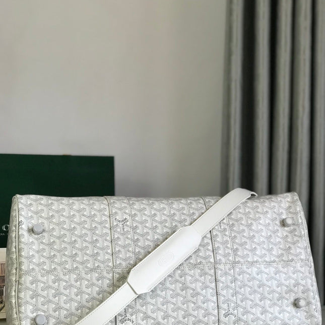 BOSTON 50 BAG IN WHITE GOYARDINE CANVAS AND CALFSKIN TRIM