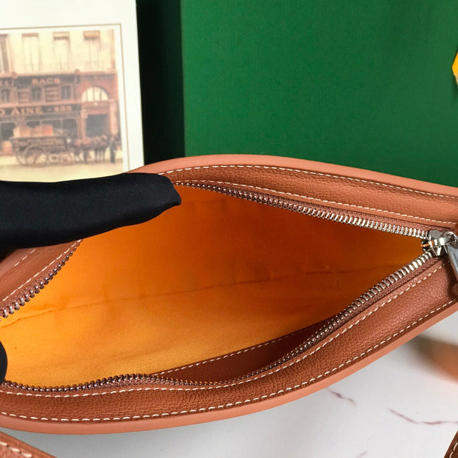 HIRONDELLE BAG 25 IN TAN LAMBSKIN AND BLACK GOYARDINE CANVAS