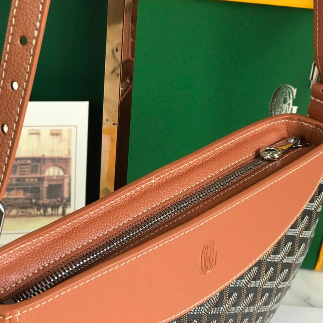 HIRONDELLE BAG 25 IN TAN LAMBSKIN AND BLACK GOYARDINE CANVAS