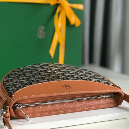 HIRONDELLE BAG 25 IN TAN LAMBSKIN AND BLACK GOYARDINE CANVAS