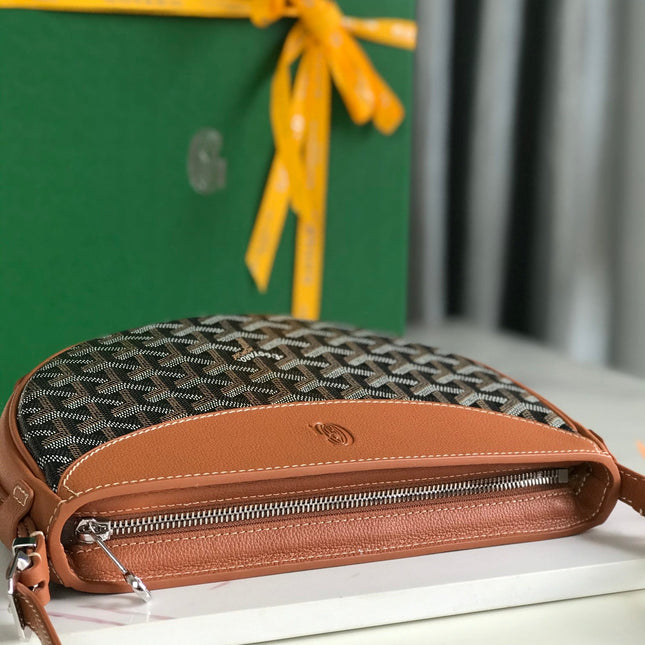 HIRONDELLE BAG 25 IN TAN LAMBSKIN AND BLACK GOYARDINE CANVAS