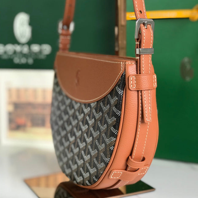 HIRONDELLE BAG 25 IN TAN LAMBSKIN AND BLACK GOYARDINE CANVAS