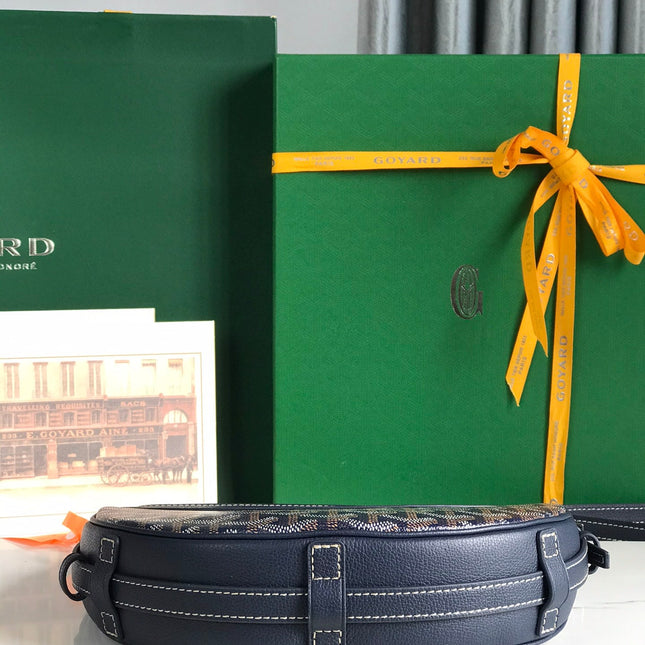 HIRONDELLE BAG 25 IN NAVY BLUE LAMBSKIN AND GOYARDINE CANVAS