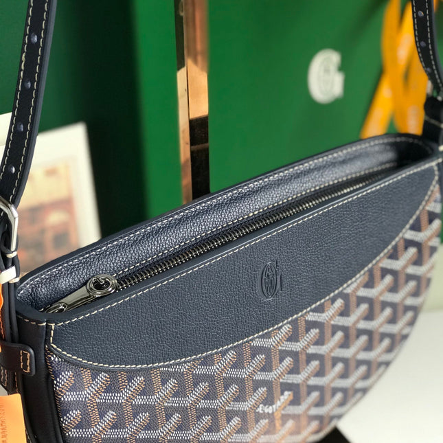 HIRONDELLE BAG 25 IN NAVY BLUE LAMBSKIN AND GOYARDINE CANVAS
