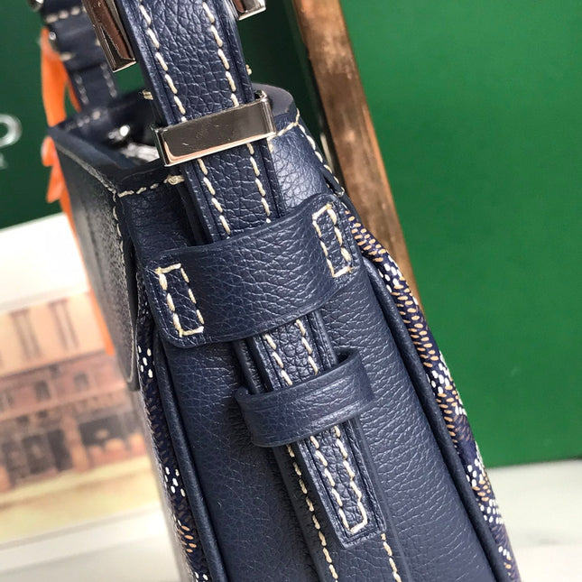 HIRONDELLE BAG 25 IN NAVY BLUE LAMBSKIN AND GOYARDINE CANVAS
