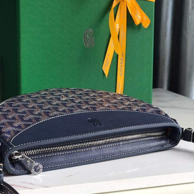 HIRONDELLE BAG 25 IN NAVY BLUE LAMBSKIN AND GOYARDINE CANVAS