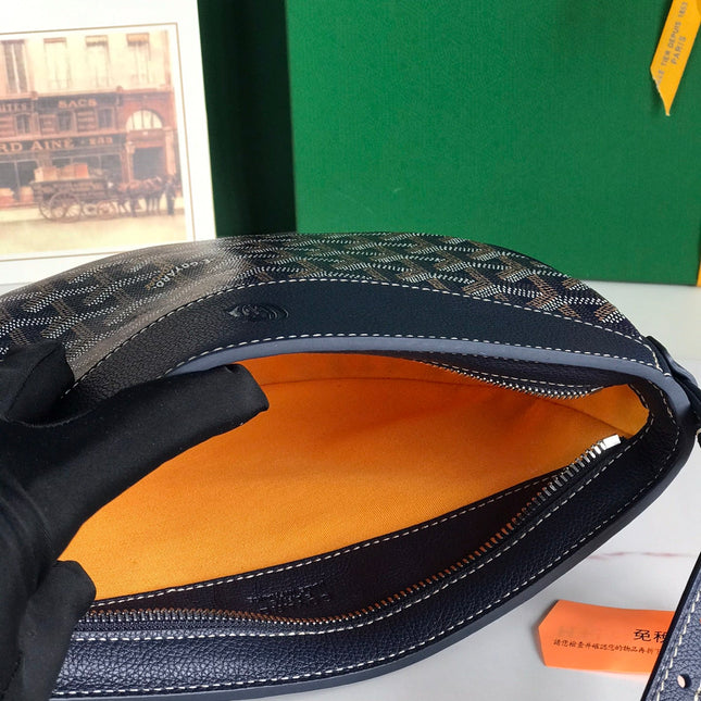 HIRONDELLE BAG 25 IN NAVY BLUE LAMBSKIN AND GOYARDINE CANVAS