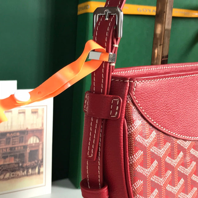 HIRONDELLE BAG 25 IN CLASSIC RED LAMBSKIN AND GOYARDINE CANVAS