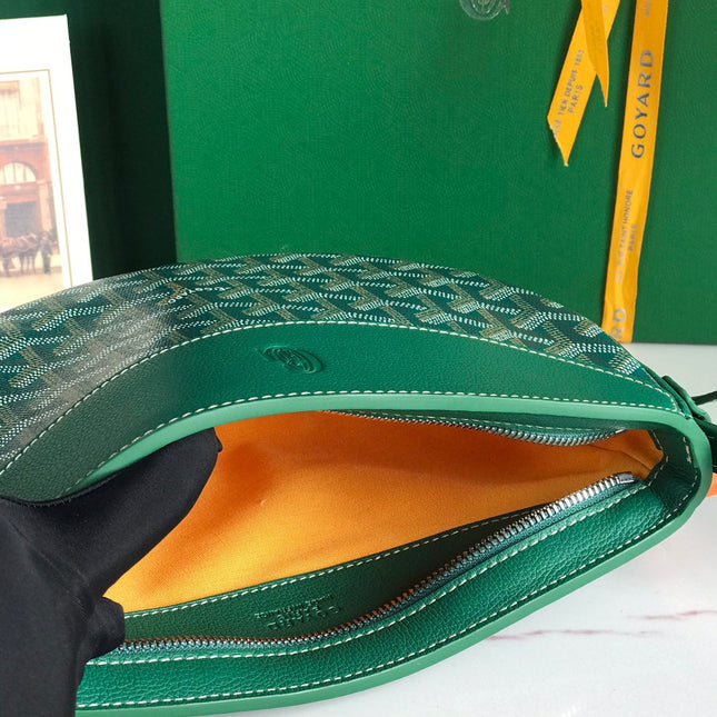 HIRONDELLE BAG 25 IN GREEN LAMBSKIN AND GOYARDINE CANVAS