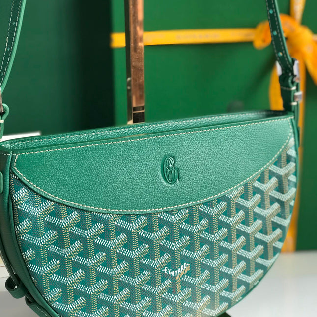 HIRONDELLE BAG 25 IN GREEN LAMBSKIN AND GOYARDINE CANVAS
