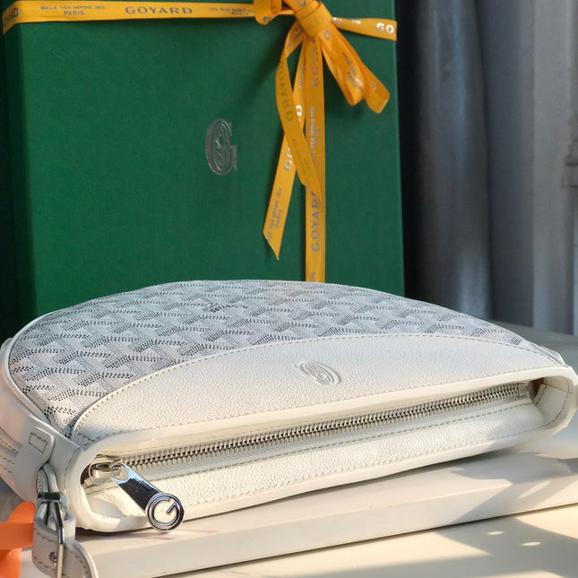 HIRONDELLE BAG 25 IN WHITE LAMBSKIN AND GOYARDINE CANVAS