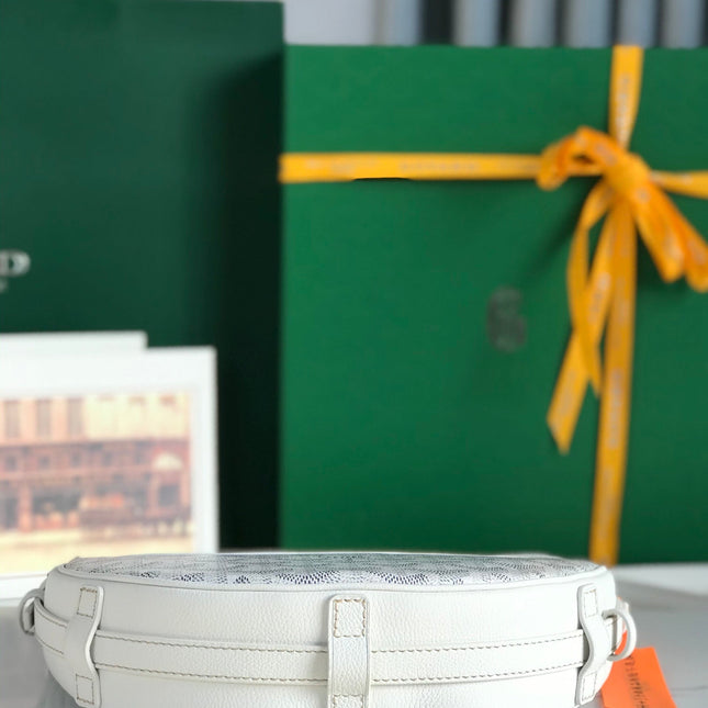 HIRONDELLE BAG 25 IN WHITE LAMBSKIN AND GOYARDINE CANVAS