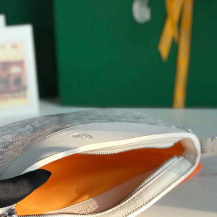 HIRONDELLE BAG 25 IN WHITE LAMBSKIN AND GOYARDINE CANVAS