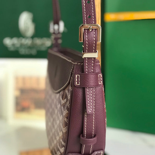 HIRONDELLE BAG 25 IN WINE RED LAMBSKIN AND GOYARDINE CANVAS