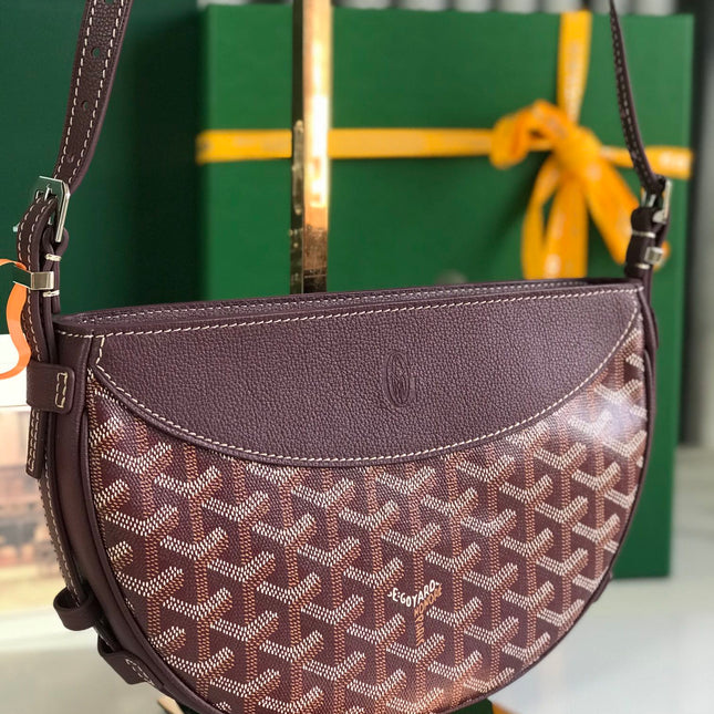 HIRONDELLE BAG 25 IN WINE RED LAMBSKIN AND GOYARDINE CANVAS