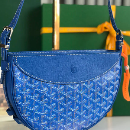 HIRONDELLE BAG 25 IN SAPPHIRE BLUE LAMBSKIN AND GOYARDINE CANVAS