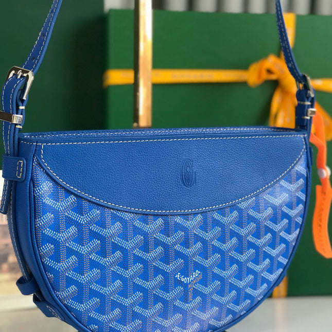 HIRONDELLE BAG 25 IN SAPPHIRE BLUE LAMBSKIN AND GOYARDINE CANVAS