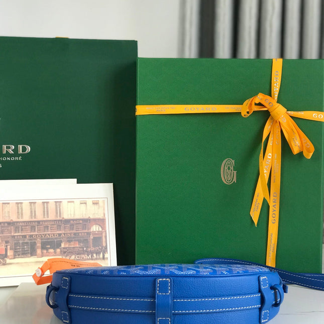 HIRONDELLE BAG 25 IN SAPPHIRE BLUE LAMBSKIN AND GOYARDINE CANVAS