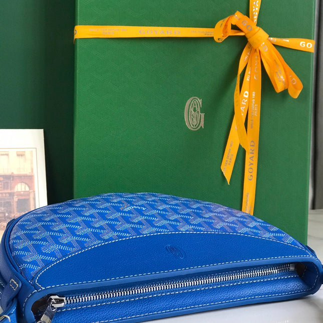 HIRONDELLE BAG 25 IN SAPPHIRE BLUE LAMBSKIN AND GOYARDINE CANVAS