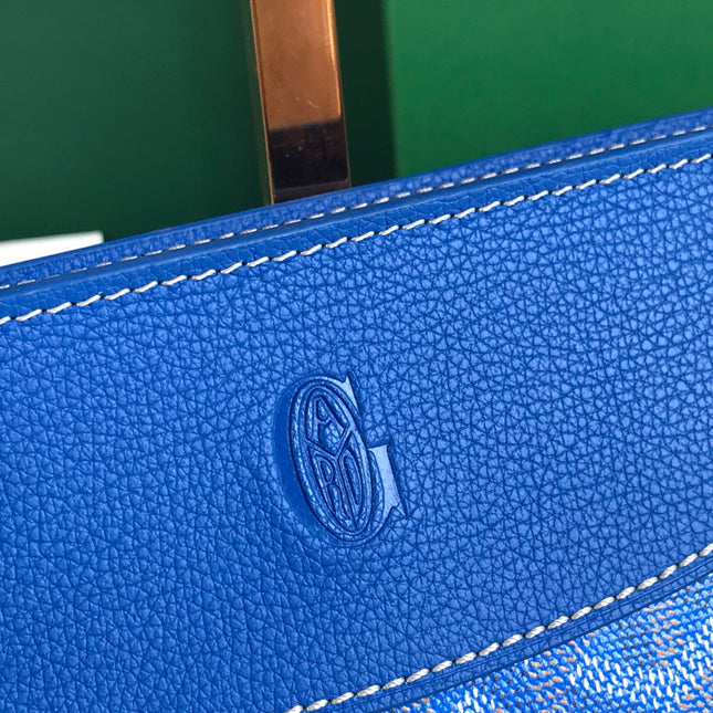 HIRONDELLE BAG 25 IN SAPPHIRE BLUE LAMBSKIN AND GOYARDINE CANVAS