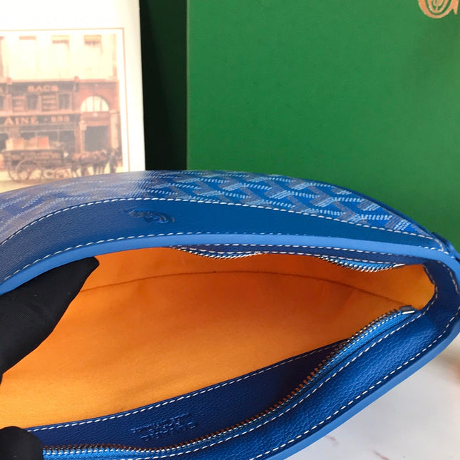 HIRONDELLE BAG 25 IN SAPPHIRE BLUE LAMBSKIN AND GOYARDINE CANVAS