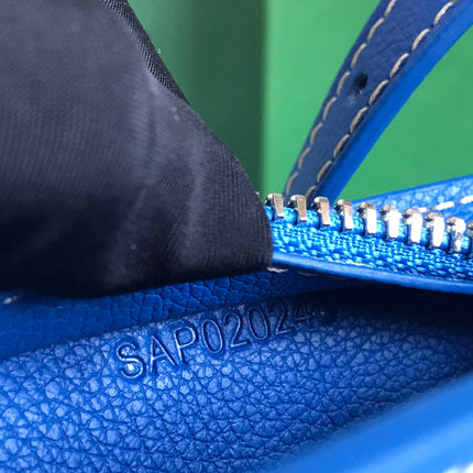 HIRONDELLE BAG 25 IN SAPPHIRE BLUE LAMBSKIN AND GOYARDINE CANVAS