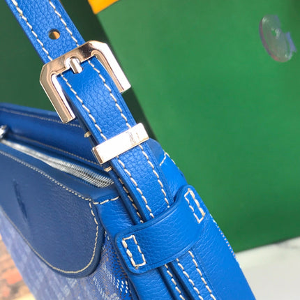 HIRONDELLE BAG 25 IN SAPPHIRE BLUE LAMBSKIN AND GOYARDINE CANVAS