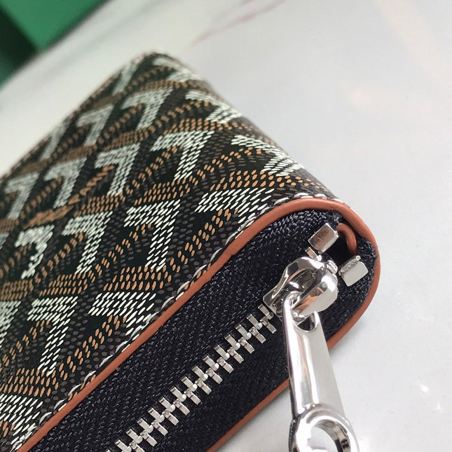 MATIGNON MINI WALLET 11 IN BLACK GOYARDINE CANVAS AND TAN CALFSKIN