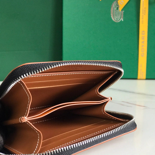 MATIGNON MINI WALLET 11 IN BLACK GOYARDINE CANVAS AND TAN CALFSKIN