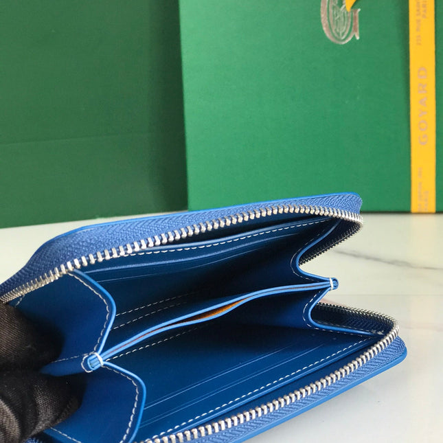 MATIGNON MINI WALLET 11 IN SAPPHIRE BLUE GOYARDINE CANVAS AND CALFSKIN