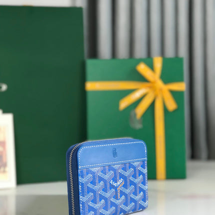 MATIGNON MINI WALLET 11 IN SAPPHIRE BLUE GOYARDINE CANVAS AND CALFSKIN
