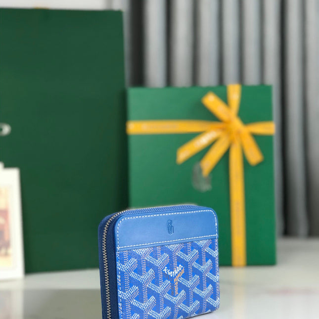 MATIGNON MINI WALLET 11 IN SAPPHIRE BLUE GOYARDINE CANVAS AND CALFSKIN
