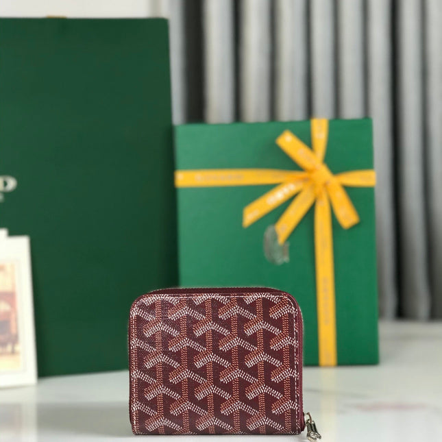 MATIGNON MINI WALLET 11 IN WINE RED GOYARDINE CANVAS AND CALFSKIN