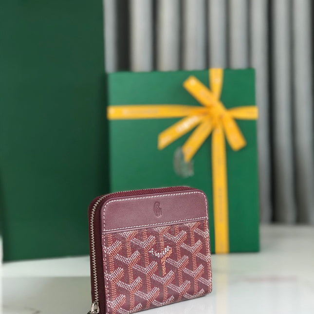 MATIGNON MINI WALLET 11 IN WINE RED GOYARDINE CANVAS AND CALFSKIN