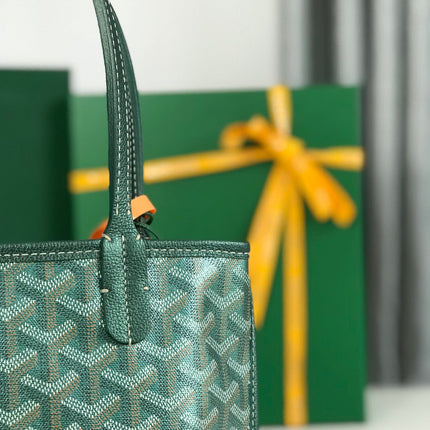 ANJOU MINI BAG 20 IN GREEN CALFSKIN AND GOYARDINE CANVAS