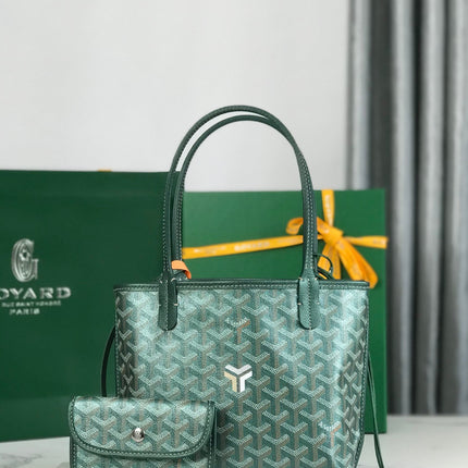ANJOU MINI BAG 20 IN GREEN CALFSKIN AND GOYARDINE CANVAS