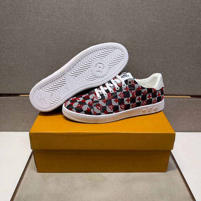 LV TRAINER BLACK MIX RED AND GREY DAMIER BREATHABLE FABRIC