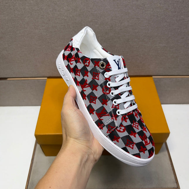 LV TRAINER BLACK MIX RED AND GREY DAMIER BREATHABLE FABRIC